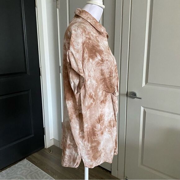 Shop Neighbor LA Tan White Acid Wash Boxy Fit Oversized Shirt Size S - Picture 4 of 6